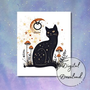 Taurus Zodiac Cat Digital Art – Taurus Sublimation Design for Mugs, T-Shirts & More –Taurus Astrology Printable PNG JPG PDF