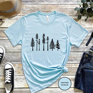 Tall Pine Tree Shirt, Forest Silhouette Tee, Summer Hiking T-Shirt, Camping Graphic Tee for Nature Lovers, Outdoorsy Gift for Him or Her