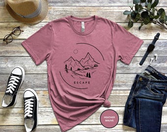 Minimalist Mountain T-Shirt: Unisex Hiking Tee for Nature Lovers