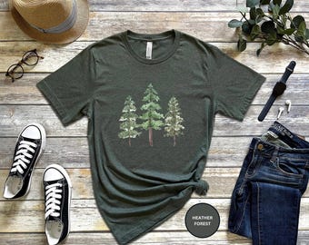 Watercolor Pine Tree Shirt: Forest Nature Tee - Hiker Gift