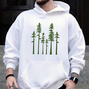 Baum Hoodie: Minimalistisches Wald-Sweatshirt mit immergrünem Kiefern-Design, Naturgeschenk für Outdoor-Liebhaber und Wanderer