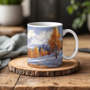 Snowy Mountain Landscape Mug – Winter Ceramic Coffee Cup for Nature Lovers and Holiday Gifting