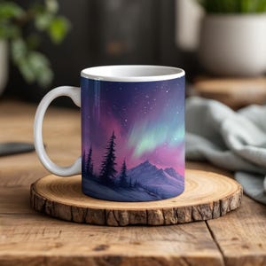 Nordlichter Kaffeebecher - Pink Aurora Berglandschaft Geschenk für Outdoor-Liebhaber