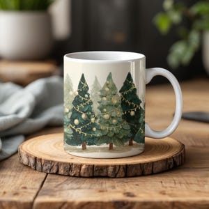 Evergreen Glow Mug - Classic Christmas Tree Forest, Vintage Holiday Scene, Watercolor Winter Art, Cozy Festive Coffee Cup