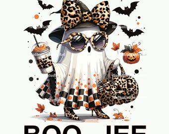 Boo-Jee Ghost Halloween Digital Svg, Boo Jee Leopard Ghost Svg, Halloween Coffee Ghost Svg, Boujee Ghost Digital Svg, Spooky Season Digital