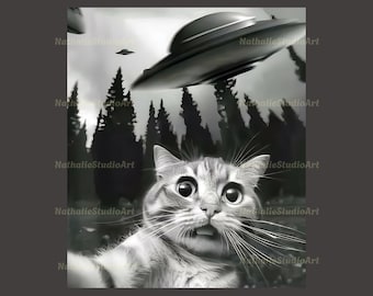 Funny UFO Cat Selfie Digital Svg, Alien and Cat Svg, Cool Animal Lover, Quirky Space Cat Svg, Cat Humor Svg, Stupid Brainrot Cat Digital