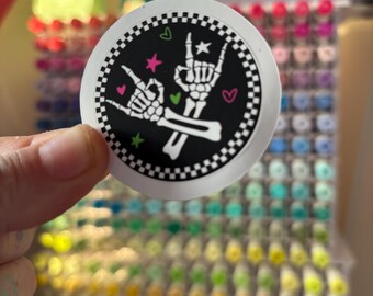 Skeleton Rock Hand Sticker | Emo Vinyl Sticker | Alternative Die Cut Sticker | Punk Aesthetic Decal | Cute Goth Laptop Sticker