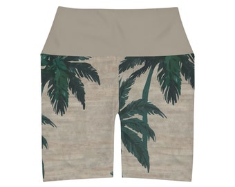 Palm Tree Women High Waisted Yoga Shorts - Summer, Spring, California