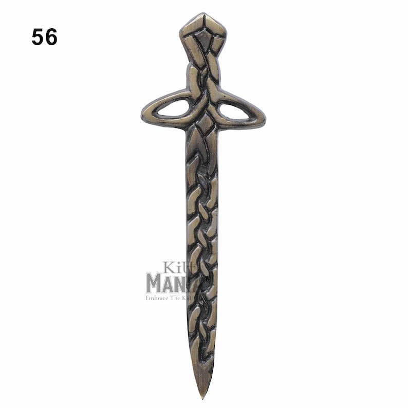 Traditional Scottish Kilt Pin Antique Finish - Celtic Knot & Thistle Designs Pins -Scottish Designs Tartan Kilt Pin - Wedding Kilt Accessory Design :56