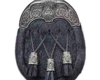 Highland Cow Kilt Sporran – antieke afwerking, leren ketting
