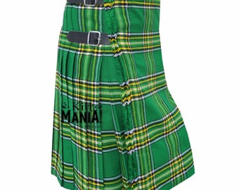 Irish Green Tartan Kilt - Highland Kilt 8 Yards 16oz Acrylic Wool - Handcrafted Men's Dress - Premium Kilt Skirts For Men - Made to Order