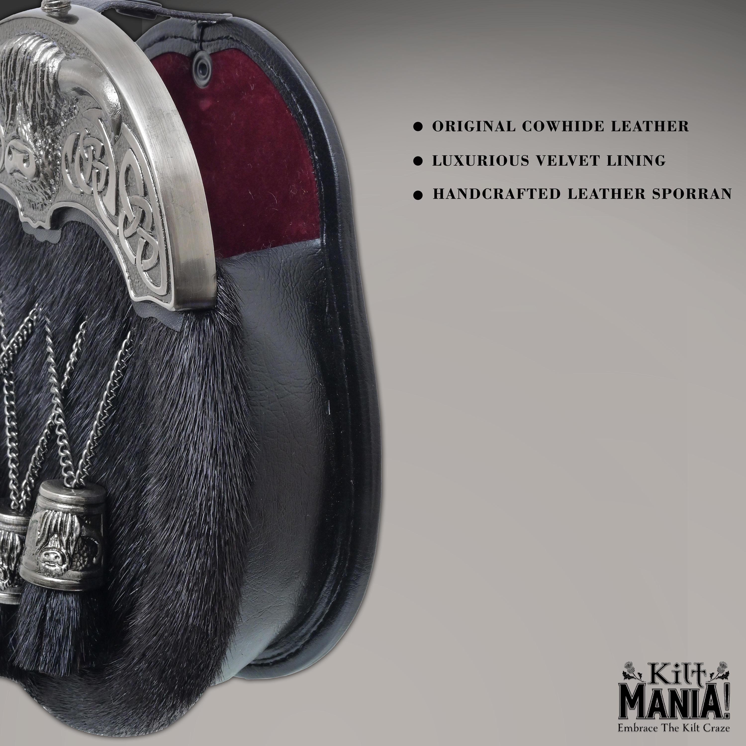 Cintura in pelle di mucca scozzese in bronzo e rame - Sporran scozzese completo - SPORRAN KILT fatto a mano di alta qualità - Cintura Sporran in pelle nera - Italia