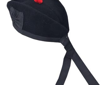 Scottish Piper Glengary Hat - 100% Wool British Military Bonnet Cap - Highlander Cap with Pompom - Breathable and Comfortable Fit