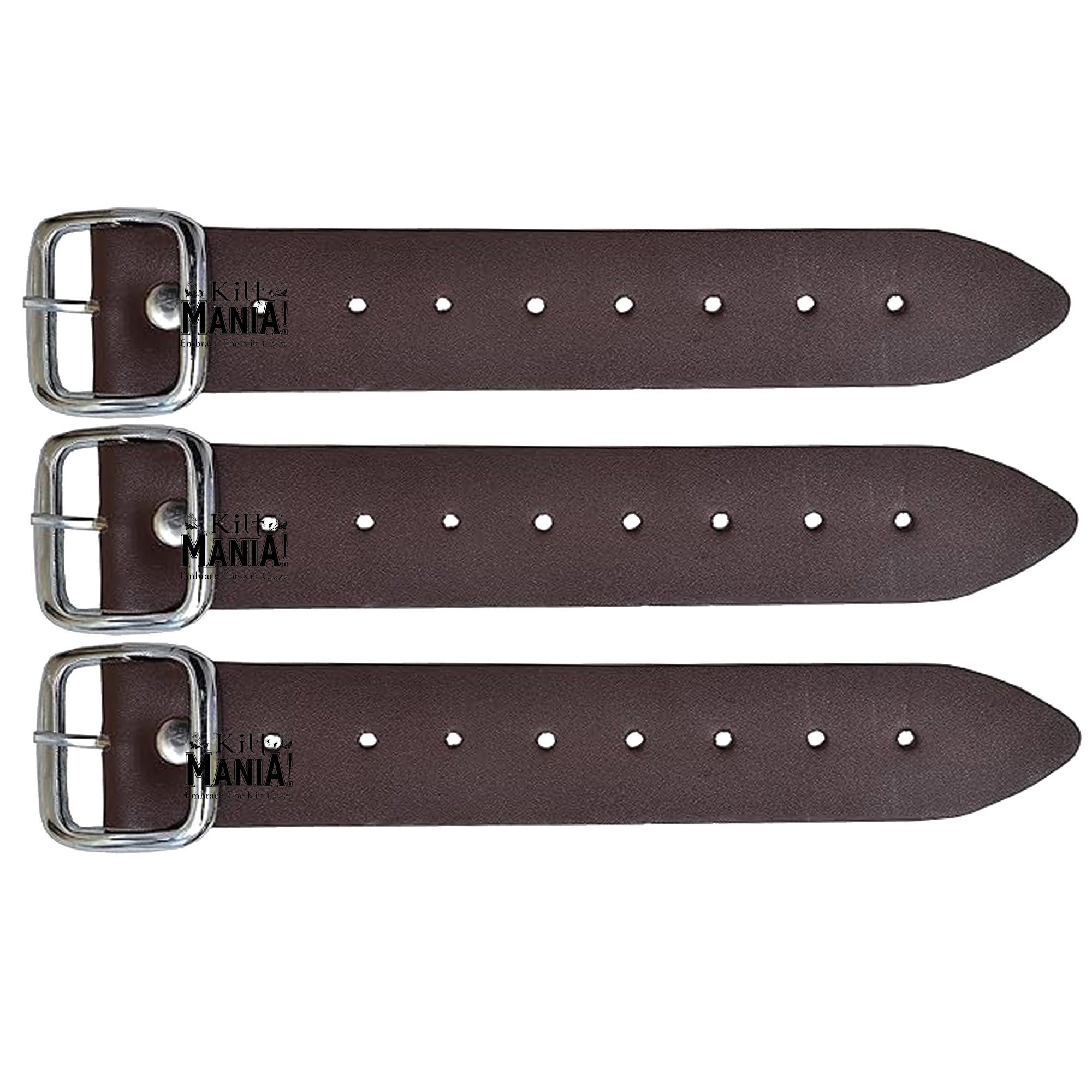 Lot De 3 Sangles De Rallonge Pour Ceinture De Kilt - Cuir Noir 2 Mm, Largeur 3.2 Cm, Longueur 17.8 Cm - Boucle Métal Argent - Extension Jusqu'à 12.7 Cm - Unisexe - 8