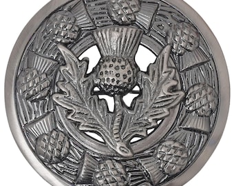 Elegant Scottish Kilt Fly Plaid Brooch for Men – Premium Antique Silver Thistle Design, Handcrafted Tartan Sash Pin – Luxurious Brooches