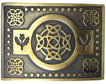 Scottish Kilt Belt Buckles Celtic Thistle Antique - Kilts Belt Buckle For Men - Highland Celtic Knot Black Buckles - Made of Pewter