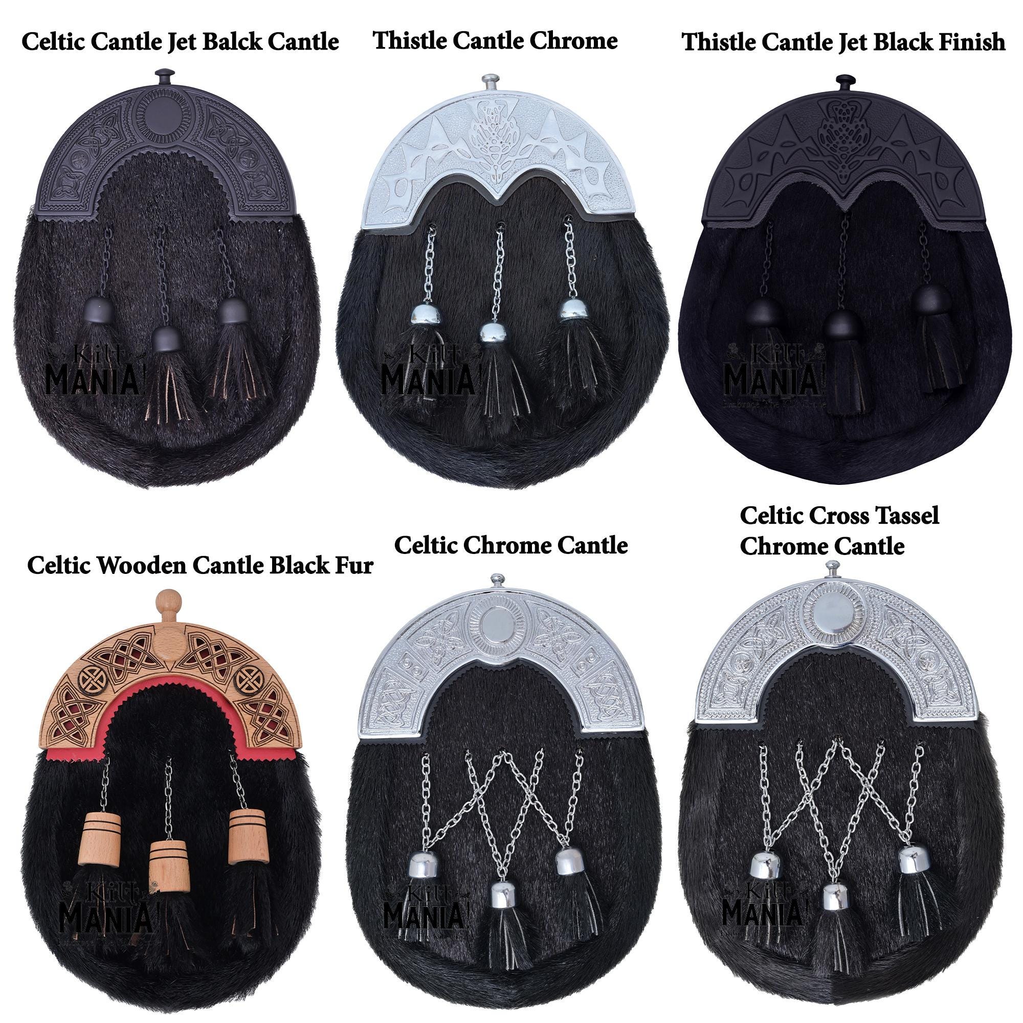 Thistle Sporran Uomo In Pelle E Pelliccia - Accessorio Per Kilt Scozzese Con Cinghia Regolabile