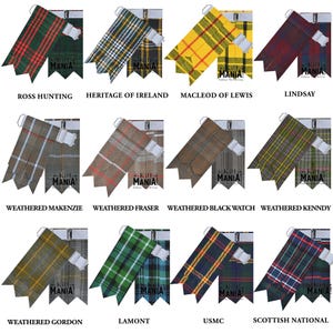 May include: A set of 10 different tartan kilt hose, each with a unique pattern and color combination. The kilt hose are made of high-quality wool and are perfect for adding a touch of traditional Scottish style to any outfit.