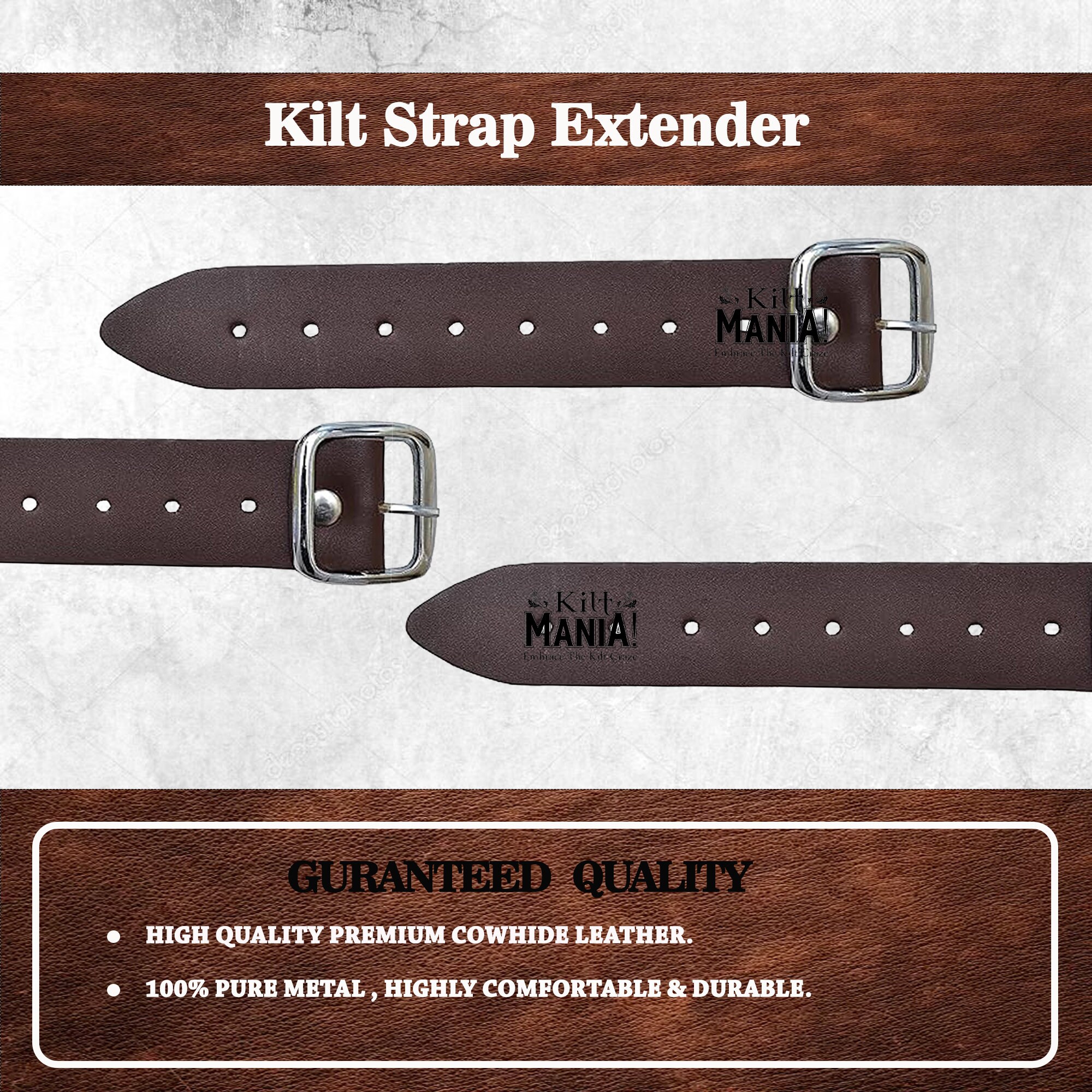 Set 3 Cinturini Estensione Per Kilt Uomo In Pelle Nera 100% - Larghezza 3,2 Cm, Fibbia Argento, Regolabili Fino A 12,7 Cm - Accessorio Tradizionale Scozzese
