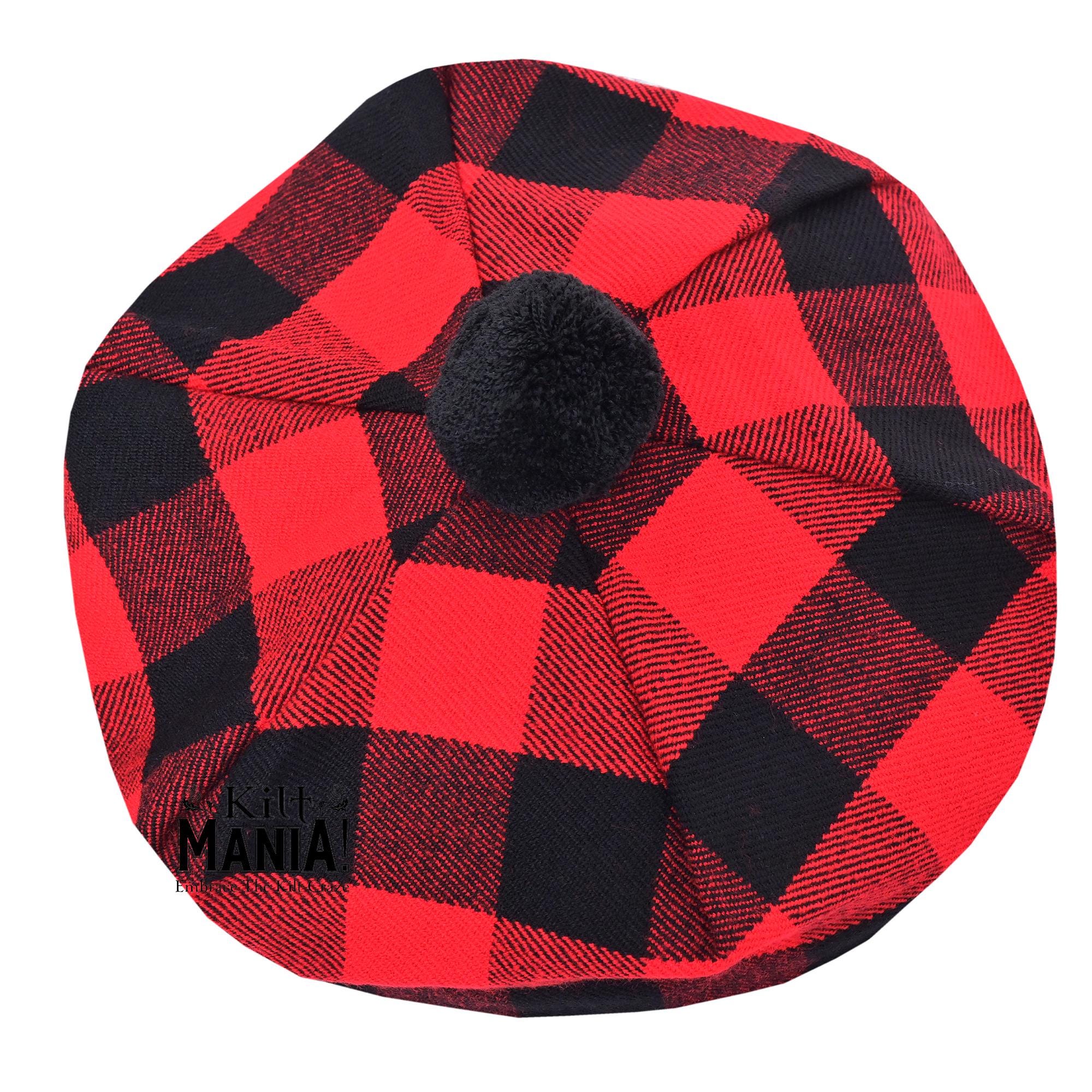 Cappello Tam O' Shanter Scozzese In Lana E Acrilico Con Pompon, Taglia Unica 55-62 Cm, Tartan Tradizionale