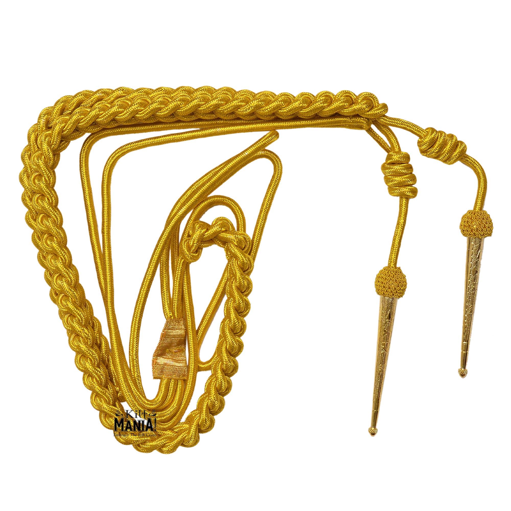 Red And Green Aiguillette Gold Mylar For Army, Navy And Air Force Gold Twisted Threads With Metal Tips - Full Size Shoulder Aiguillette Sliver Wire Vs Fourrag&egrave;re