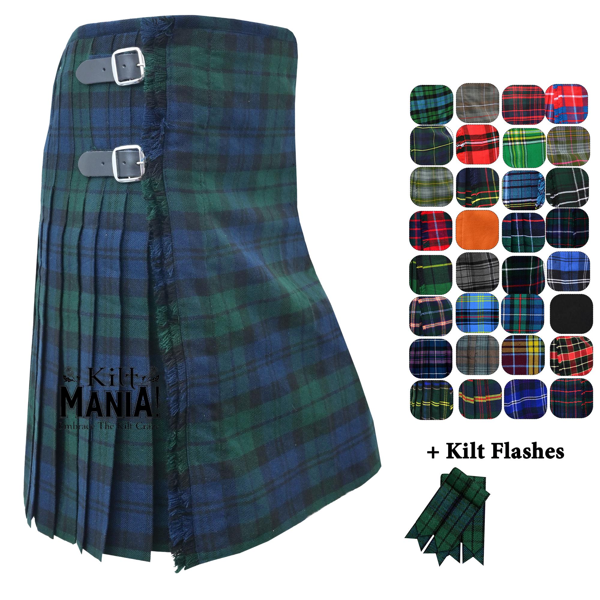 Scottish Tartan Kilts - Highland Kilt 8 Yards 16oz Acrylic Wool - Handcrafted Men's Dress -Available 80+ Colours - Kilt Flashes -Tartan Kilt