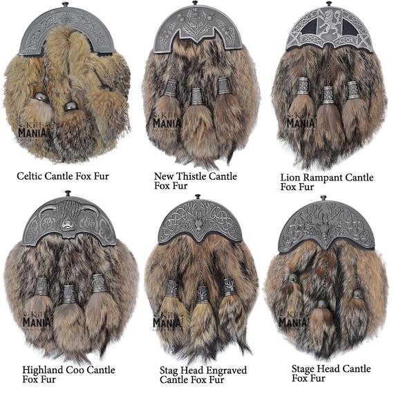 Traditional Scottish Kilt Sporran For Men - Stag Head Cantle - Celtic Thistle Cantle Antique Finish - Leather Kilt Sporrans - Chain Strap