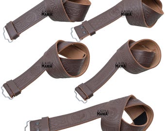Men's Handmade Leather Kilt Belt - Premium Quality Embossed Brown Leather - 2.25 Inches Wide Adjustable Belt - Ideal Tartan Kilt Accessory