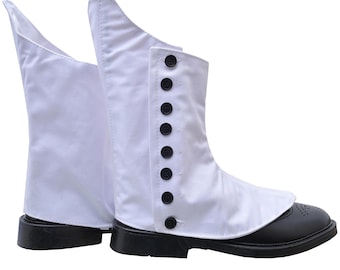 Traditional Piper & Drummer Marching Band Spats - Highland Ghillie Brogues Shoe Spats for Men - White Black Buttons Adjustable Shoe Covers