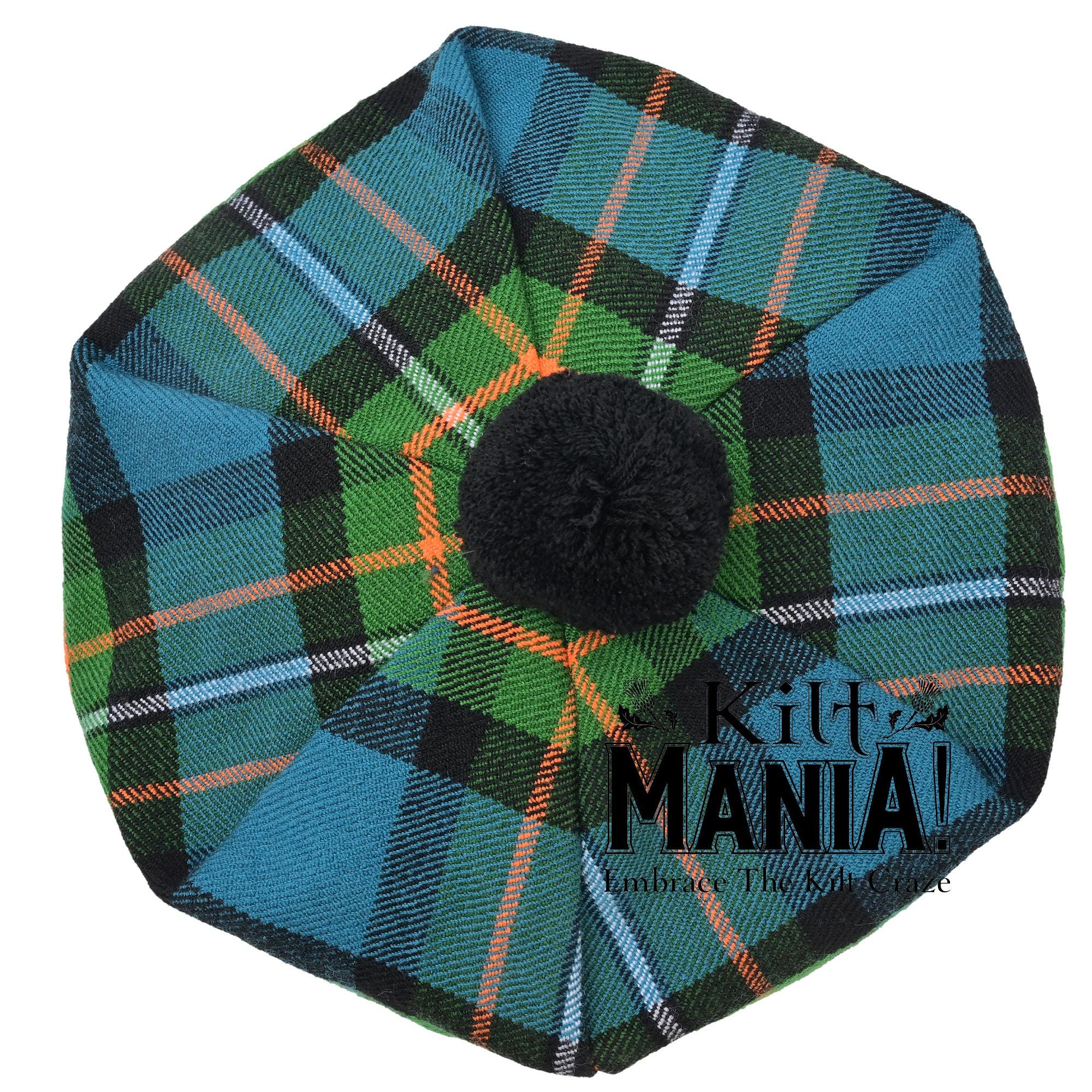 Cappello Tam O' Shanter Scozzese In Lana E Acrilico Con Pompon, Taglia Unica 55-62 Cm, Tartan Tradizionale