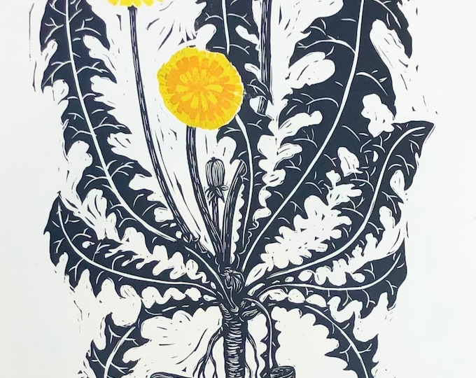 Dandelion Linocut Print Etsy
