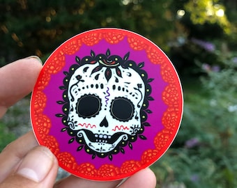 Skull and marigolds sticker