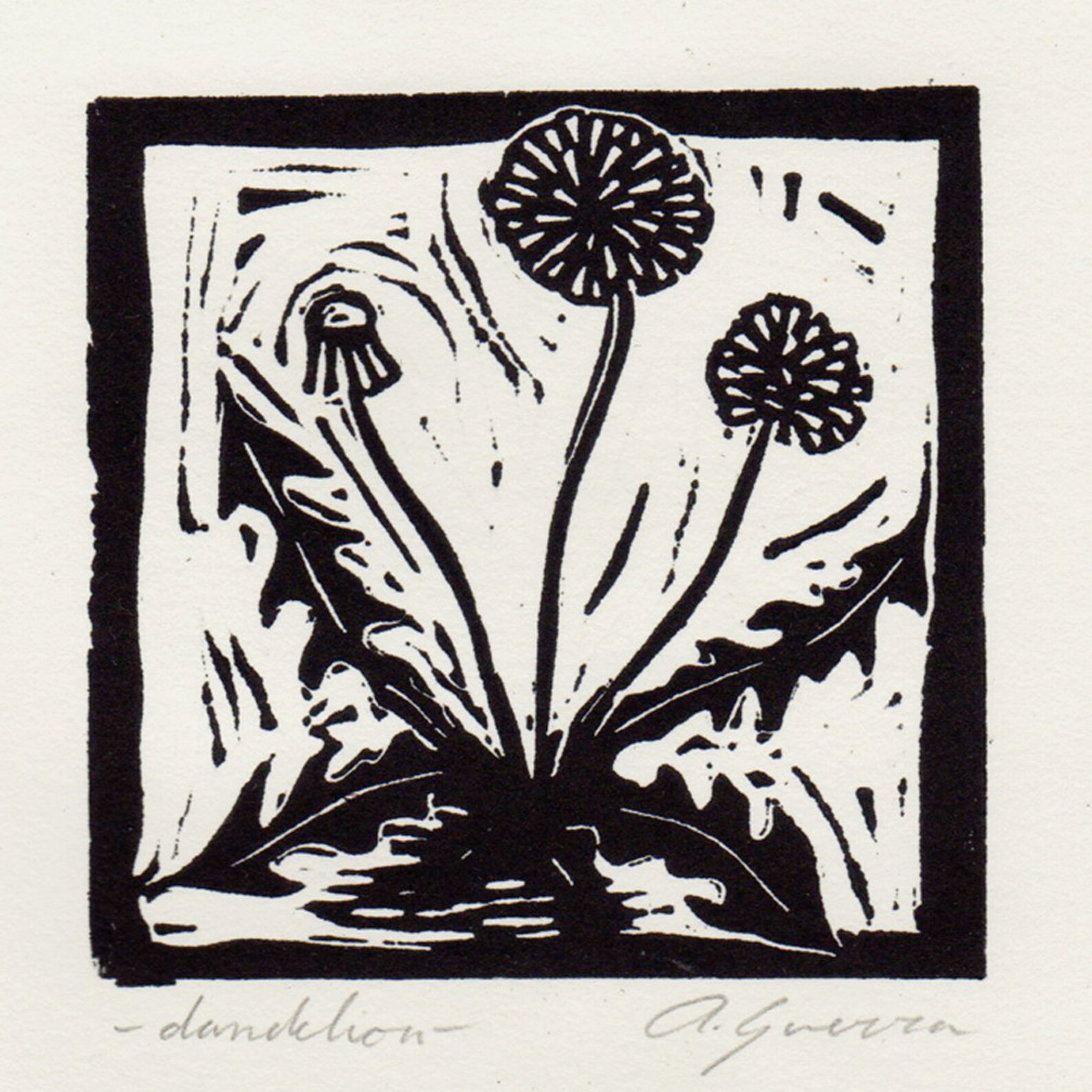 Dandelion Linocut Print Diente De Leon Etsy