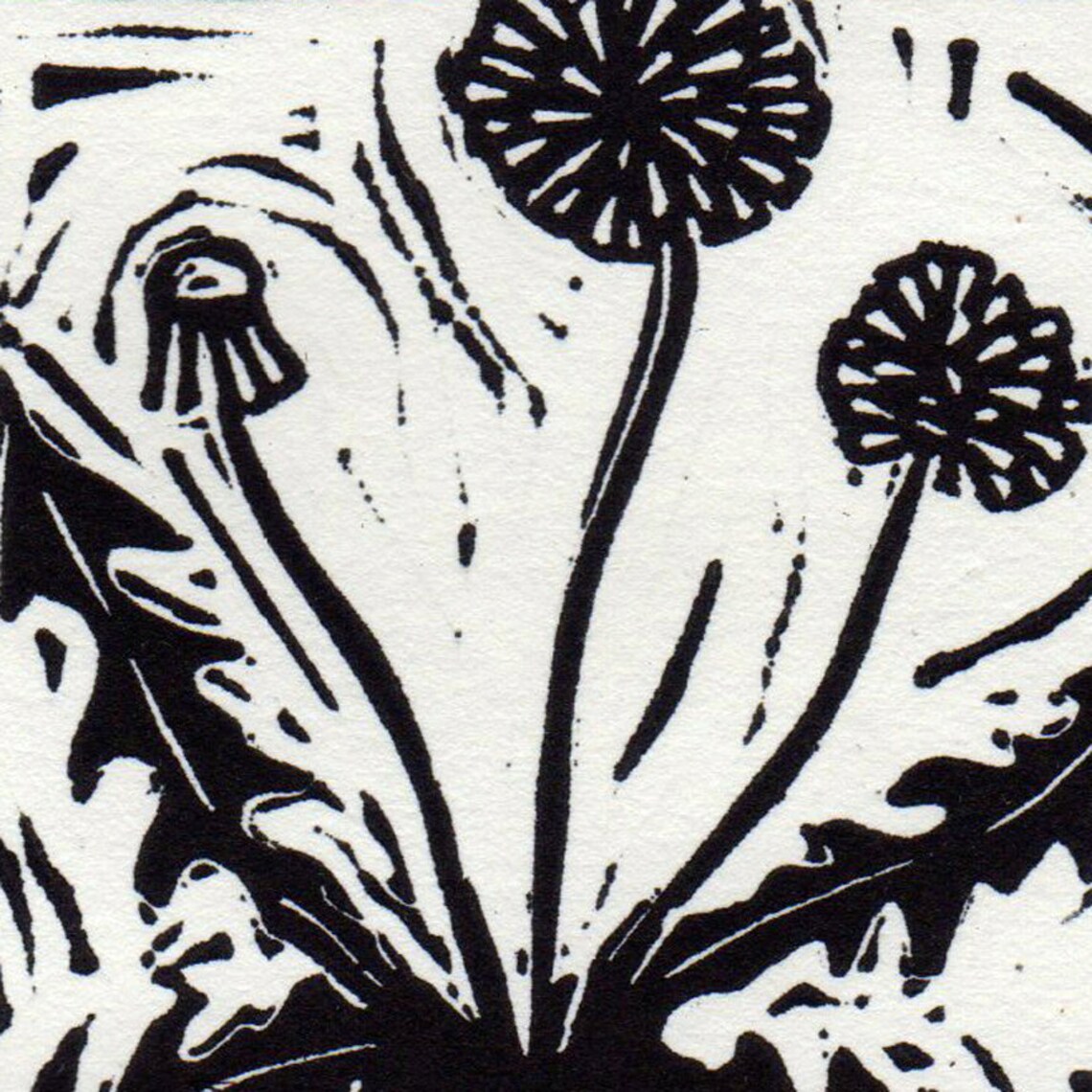Dandelion linocut print diente de leon Etsy