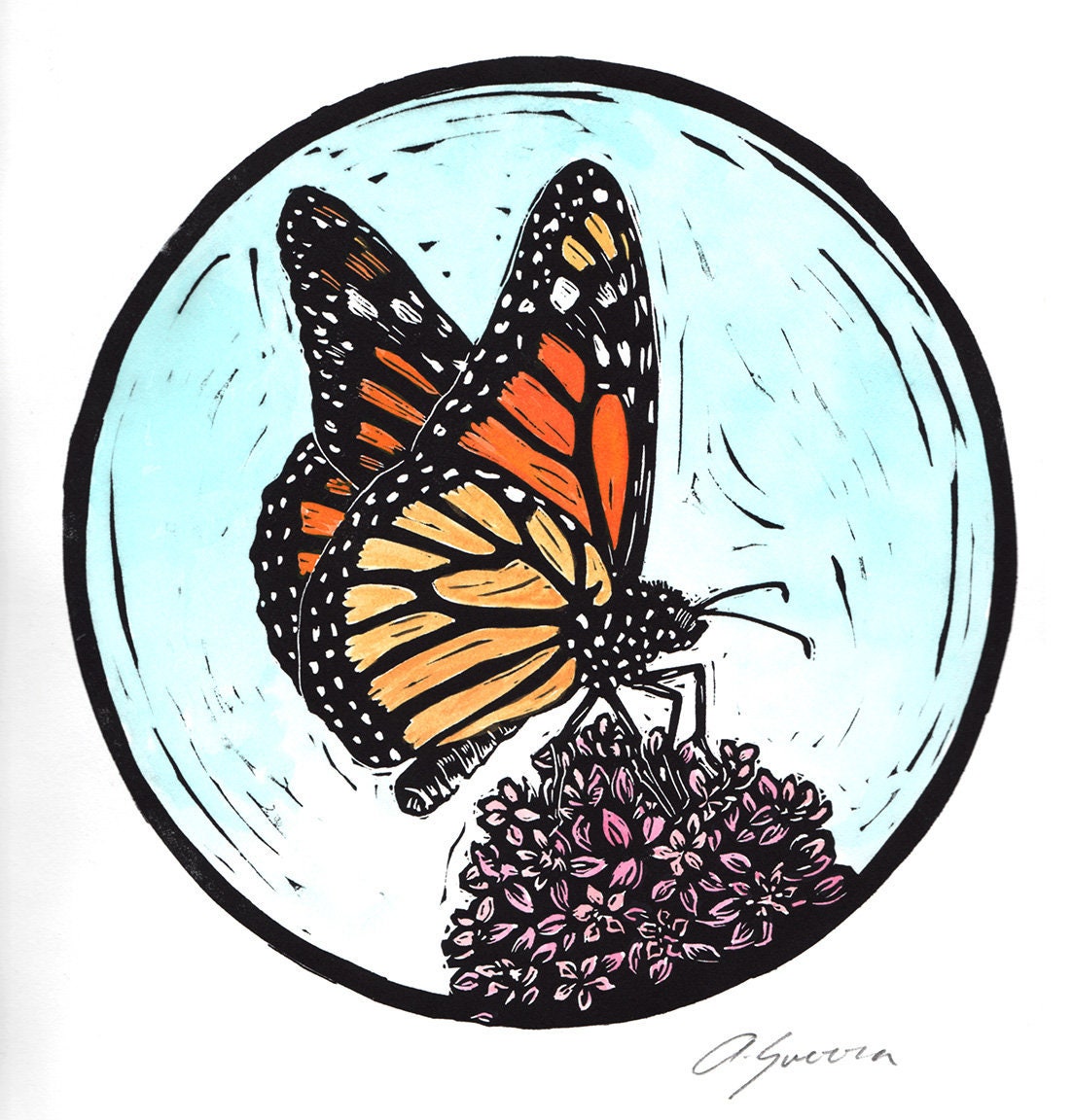 card Butterfly linocut original art print