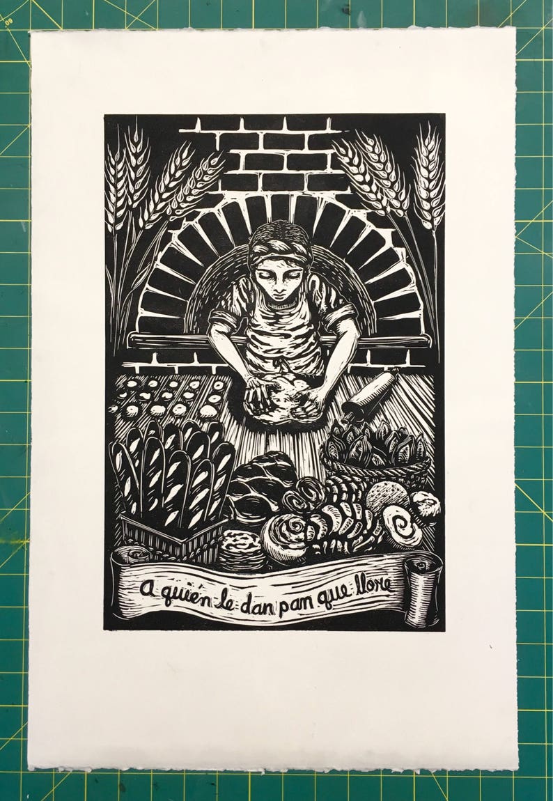 Baker linocut print image 2