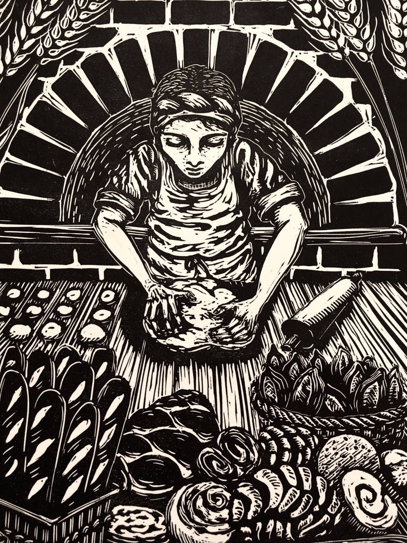 Baker linocut print image 1