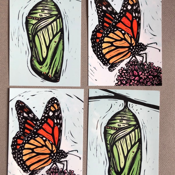 Monarch butterfly and chrysalis postcards (4)