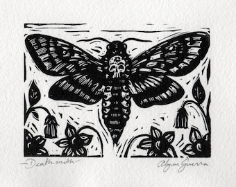 Death's head moth linocut