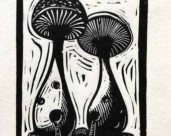 King Oyster mushroom dwellings block print