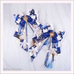 Fiocco luminoso blu grande / Decorazione per borsa Anime Ita / Orecchie di gatto / Decorazione Kpop / Ciondolo per borsa portachiavi / Fiocco con nastro da concerto / Papillon