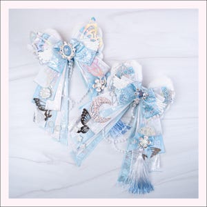 Fiocco luminoso azzurro grande / Anime Ita Bag Deco / Orecchie da coniglio di gatto / Decorazione Kpop / Portachiavi per borsa / Fiocco di nastro da concerto / Papillon