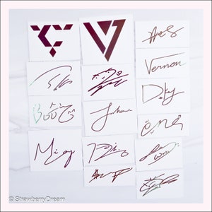 Dix-sept décalcomanies | Logo et signature | Autocollant en vinyle | S.Coups | Hoshi | Jeonghan | Wonwoo | Vernon | Dino | Seungkwan | Le 8 | Carats