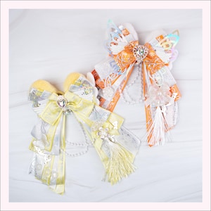 Fiocco luminoso arancione giallo grande / Anime Ita Bag Deco / Orecchie di gatto orecchie da coniglio / Decorazione Kpop / Ciondolo per borsa portachiavi / Fiocco di nastro da concerto