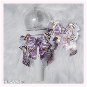 Fiocco luminoso viola/oro chiaro piccolo / Anime Ita Bag Deco / Decorazione Kpop / Portachiavi per borsa / Fiocco a nastro per concerti / Papillon