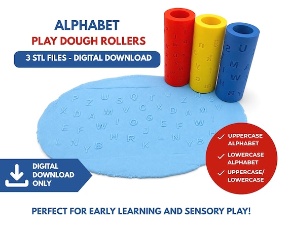 3 Alphabet Playdough Texture Rollers 3D Printer Files - DIGITAL DOWNLOAD ONLY - 3D Printed Toys, Sensory Play, Kids Educational Toys