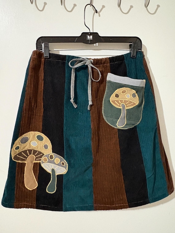 Mushroom corduroy patchwork skirt one of a kind by GmaJanisew