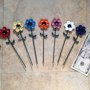 Garden Flower Up-Cycled Metal: tiny 1 1/2&quot; colorful painted decorations by GmaJanisew