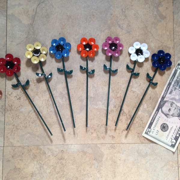 Garden Flower Up-Cycled Metal: tiny 1 1/2" colorful painted decorations by GmaJanisew