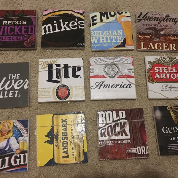 Up-Cycled Beer COASTERS- booze drink glass cup bar by GmaJanisew